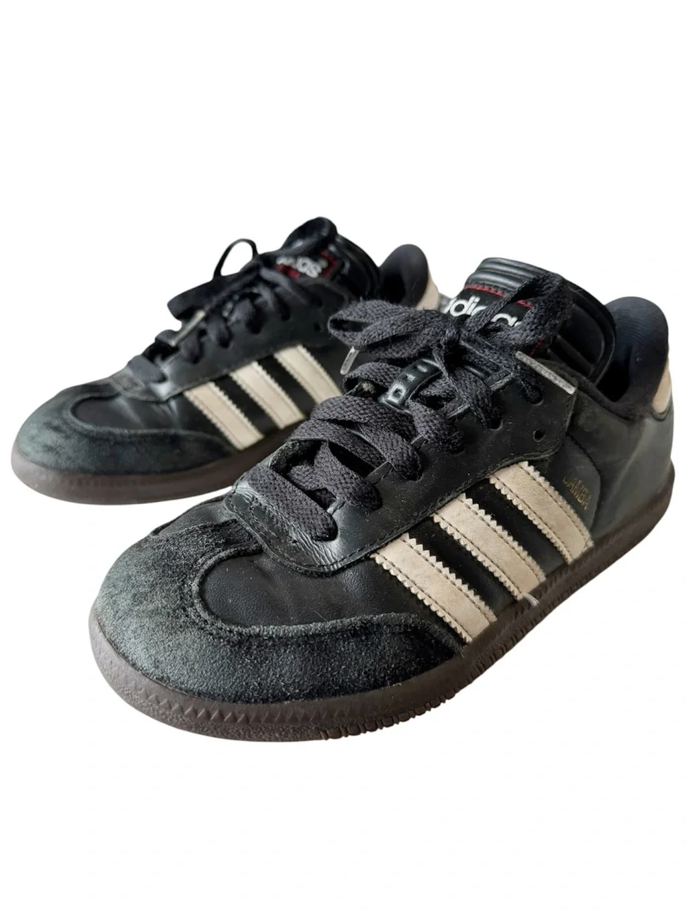 Adidas Black Samba Sneakers Boys Sz 1 Shoes Classic Three-Stripe Gum Sole